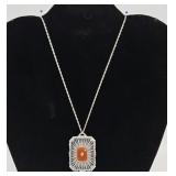 Art Deco Sterling Silver & Camphor Glass Necklace