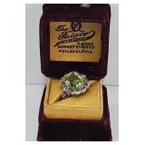 1930's Art Deco Sterling Silver & 3ct Peridot Ring