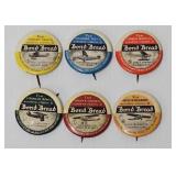 Set (6) 1930's Bond Bread Aviation Pinback Buttons