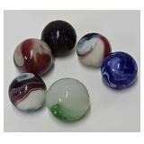 (6) 7/8' & 1' Antique Machine Made Marbles