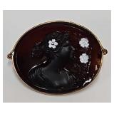 Victorian Amber Glass Cameo Brooch