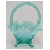7' Fenton Aqua Opalescent Art Glass Basket