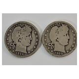 Coin - 1909D & 1914 Barber Silver Quarters