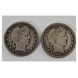 Coin - 1912 & 1915D Barber Silver Quarters