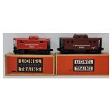 Train- (2) Post War Lionel O-Gauge Cabooses w/OB's