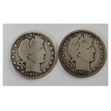 Coin - 1912S & 1915D Barber Silver Half Dollars