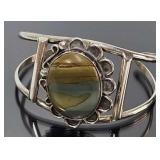 Native American Silver & Jasper Cuff Bracelet