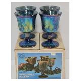 (4) Indiana Blue Carnival Glass 9 Oz Goblets (MIB)