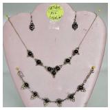 Sterling & Amber Necklace Bracelet & Earring Set