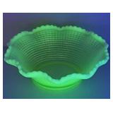 National Yellow Opalescent Vaseline Glass Bowl
