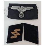 Military- WWII German SS NCO Collar Tabs & Eagle