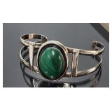 Native American Silver & Malachite Cuff Bracelet