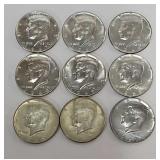 (9) US Silver Clad Kennedy Half Dollars