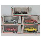 (5) Model Box 1:43 Die Cast Ferrari Sport Cars