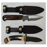 (2) K/G Fixed Blade Knives w/Leather Sheathes