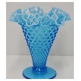 Fenton 7 1/2'H Blue Opalescent Hobnail Vase