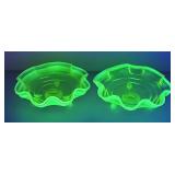 Pr. Fenton Yellow Opalescent Vaseline Glass Bowls