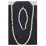 Matched Pearl Necklace & Bracelet w/14KT Clasps