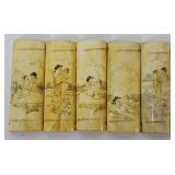 (5) c1900 Asian Erotic Shunga Scrimshaw Panels