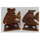Pr Mid-Century Modern Teak Fish Bookends