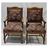 Pair Antique Victorian Oak Arm Chairs