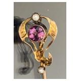 14KT Gold, Amethyst & Seed Pearl Stickpin (1.0gr)