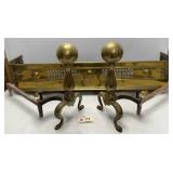 Brass Fireplace Fender and Andirons w/ Hooks