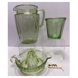 3pcs Green Uranium Glass - Juicer, Pitcher +