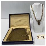 Gold Mesh Purse & Cameo Book Chain Necklace