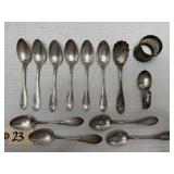 13pcs Sterling Silver Spoons & Napkin Ring