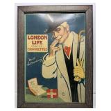 London Life Cigarettes Framed Cardboard Sign