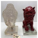Modernist Lucite Buddha Head & Foo Dog