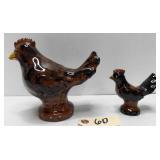 Breininger Pottery Redware Chicken Bank & Figurine