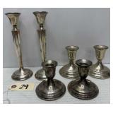 3 Pairs of Sterling Silver Weighted Candlesticks