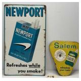 (2) Vintage Cigarette Signs - Newport & Salem