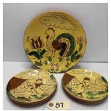(3) Breininger Redware Pottery Chicken Plates