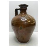 Redware Pottery Olive Oil Jug w/ Yellow Slip