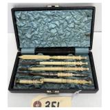 Antique French Carved Bone Writing Set in Box