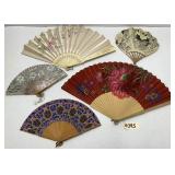 (5) Vintage/Antique Folding Fans - Florals, Louvre