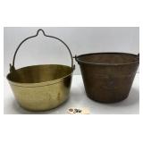 E. Miller Copper & Unmarked Brass Pails/Cauldrons