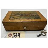 Antique Wooden 5 Airs Music Box with Key