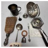 Mixed Lot of Sterling Silver - cup, tea strainer +