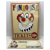 (2) Metal Carnival Signs - Funhouse & Cotton Candy