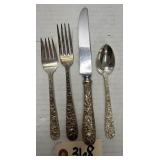 4pcs S. Kirk & Son Repousse Sterling Flatware