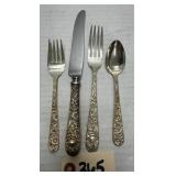 4pcs S. Kirk & Son Repousse Sterling Flatware