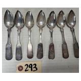 (7) Hall & Elton Coin Silver? Fiddle Wing Spoons