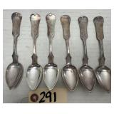 (6) Antique E&D Kinsey Coin Silver Spoons
