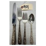 4pcs S. Kirk & Son Repousse Sterling Flatware