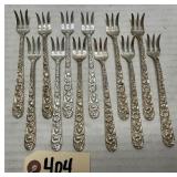 (12) S. Kirk & Son Repousse Cocktail Forks