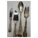 4pcs Kirk/Steiff Repousse Sterling Serving Pieces